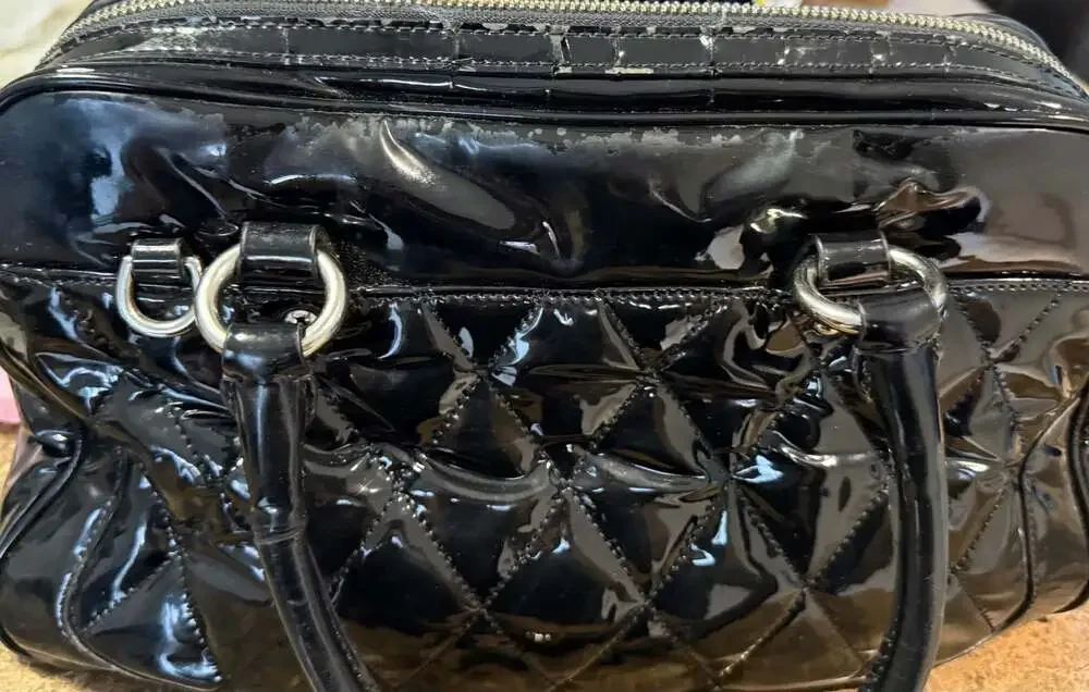 AUTH COACH POPPY QUILTED GLOSS PATENT LEATHER SATCHEL HANDBAG PURSE - RARE  Flaw